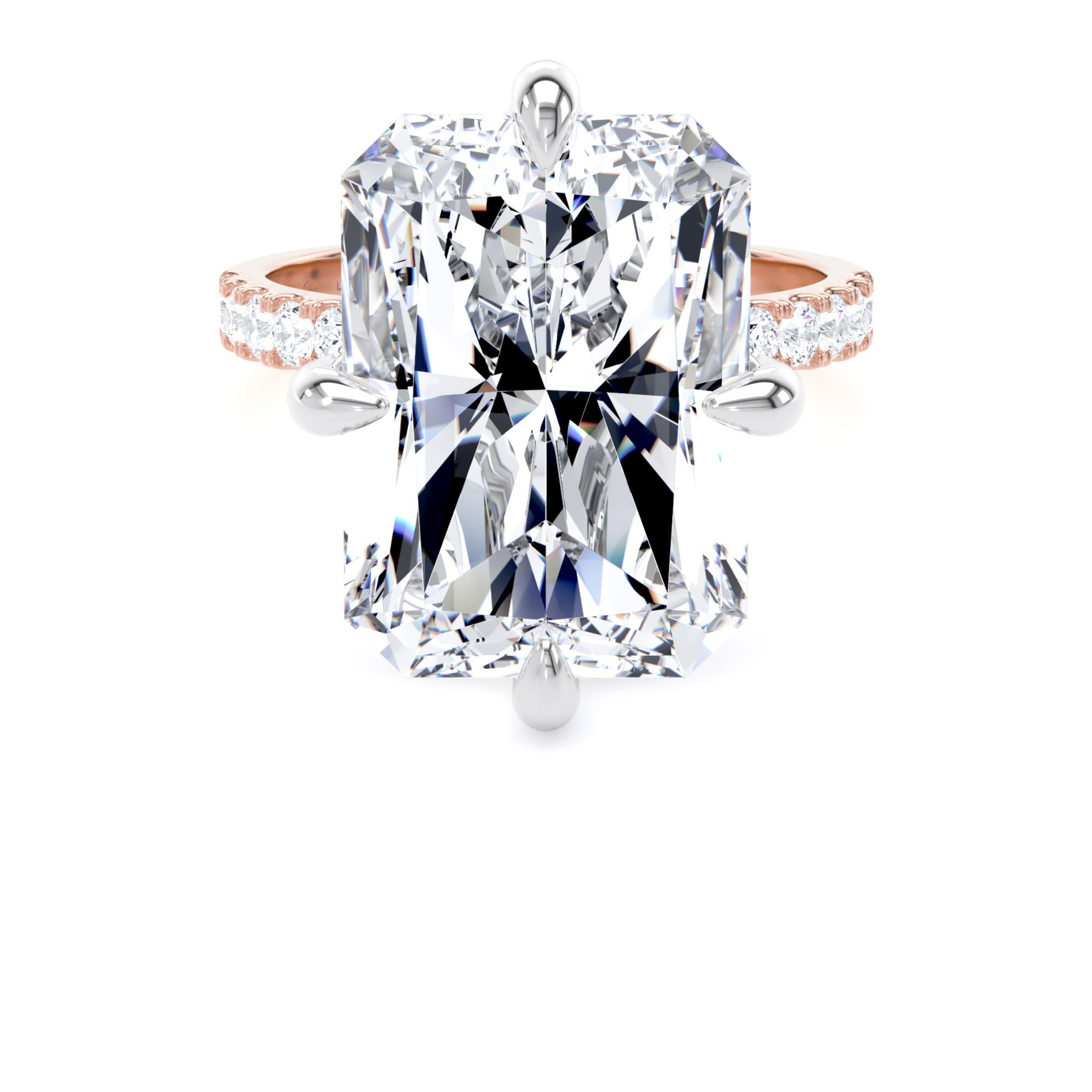 18ct Rose Gold and Platinum Compass Set 10.25cttw Radiant Lab Grown Diamond Set Shoulder Solitaire Engagement Ring