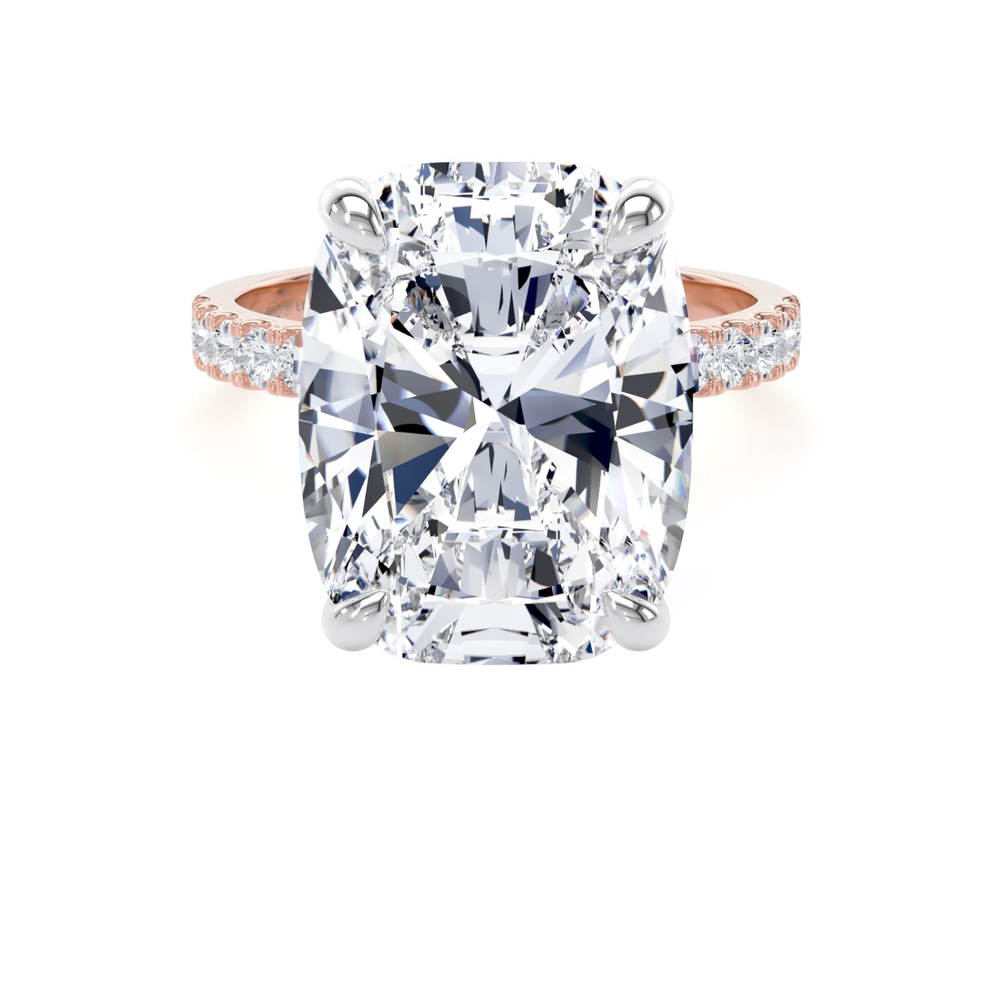 18ct Rose Gold and Platinum 10.25cttw Elongated Cushion Cut Lab Grown Diamond Set Shoulder Solitaire Engagement Ring
