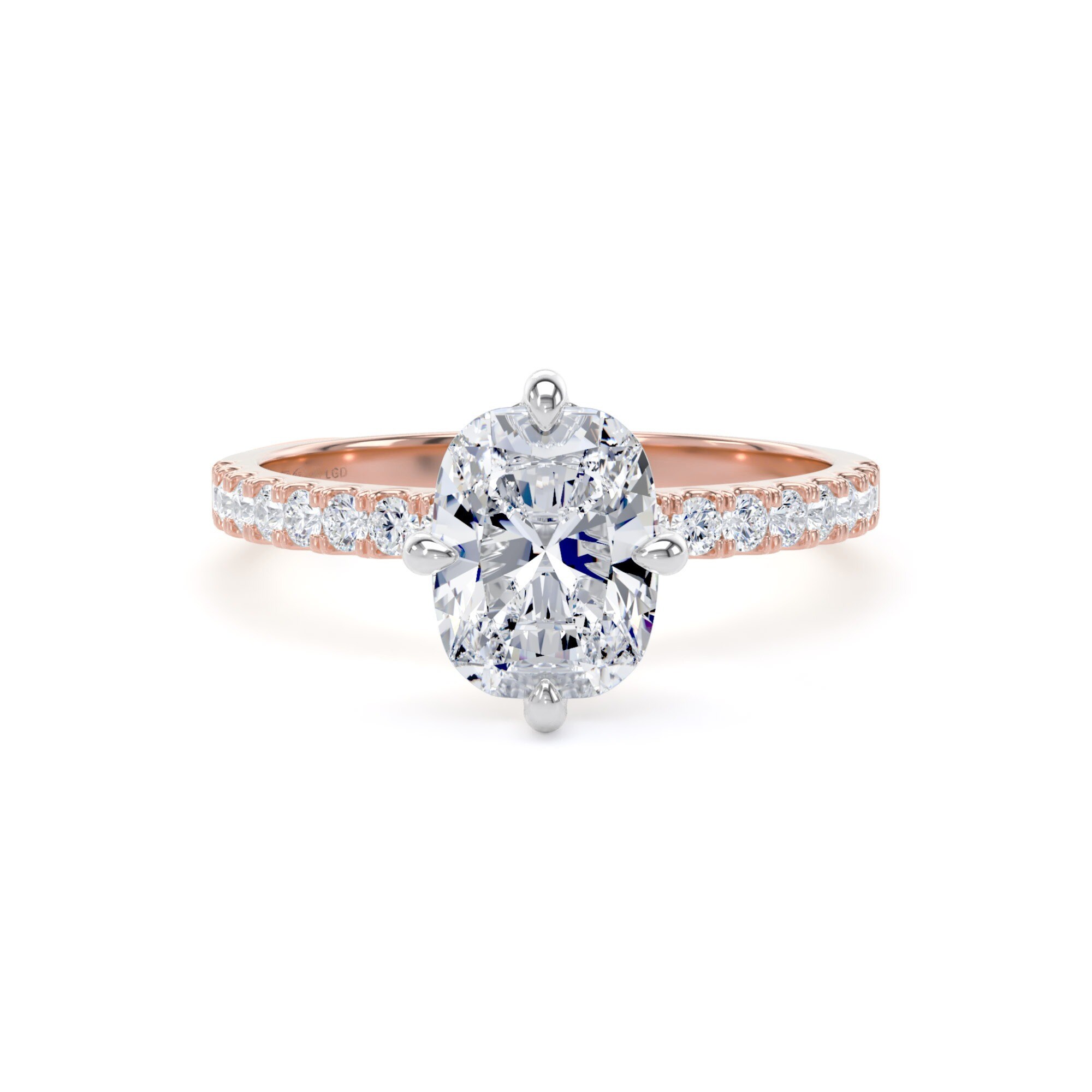 18ct Rose Gold and Platinum Compass Set 1.70cttw Cushion Lab Grown Diamond Set Shoulder Solitaire Engagement Ring
