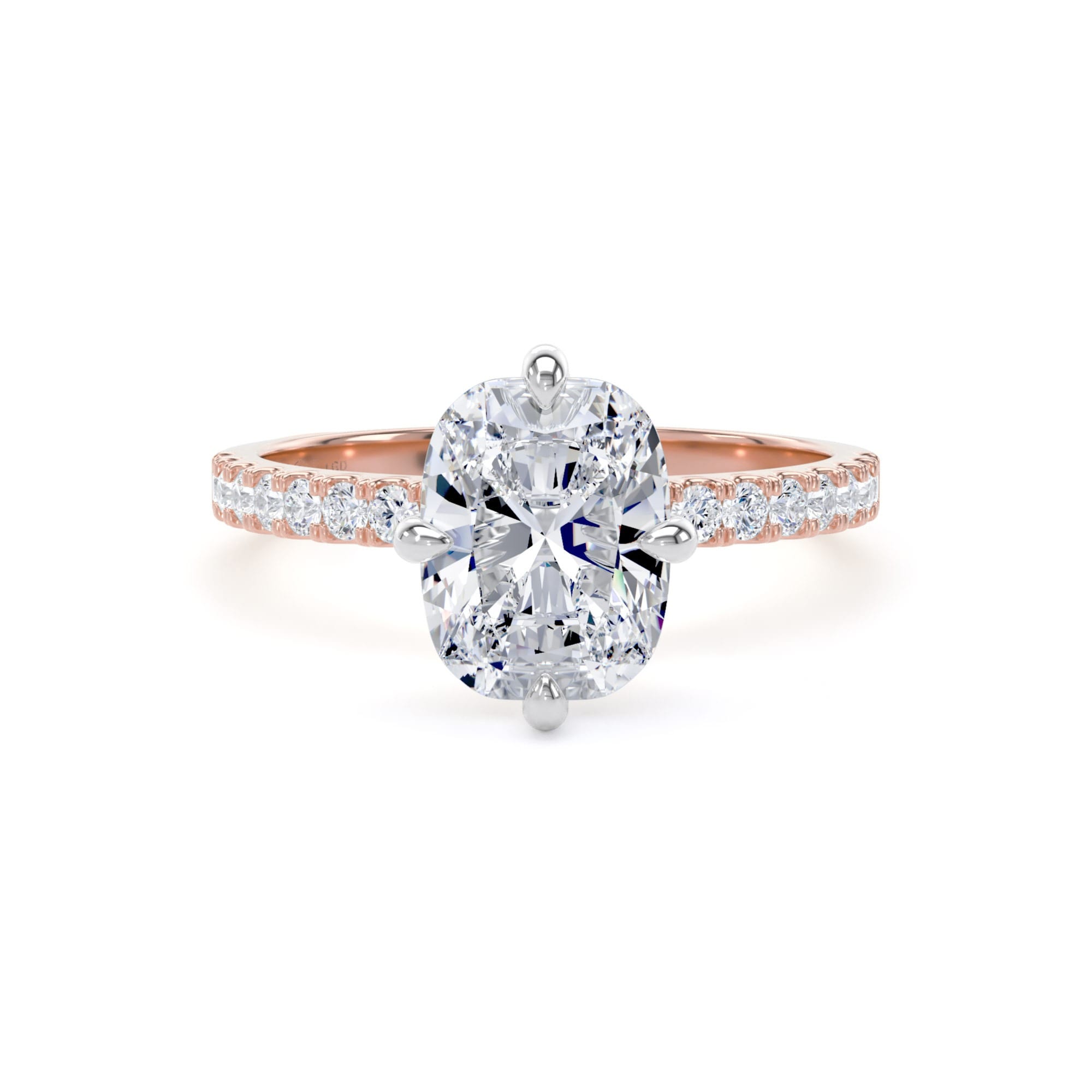 18ct Rose Gold and Platinum Compass Set 2.20cttw Cushion Lab Grown Diamond Set Shoulder Solitaire Engagement Ring