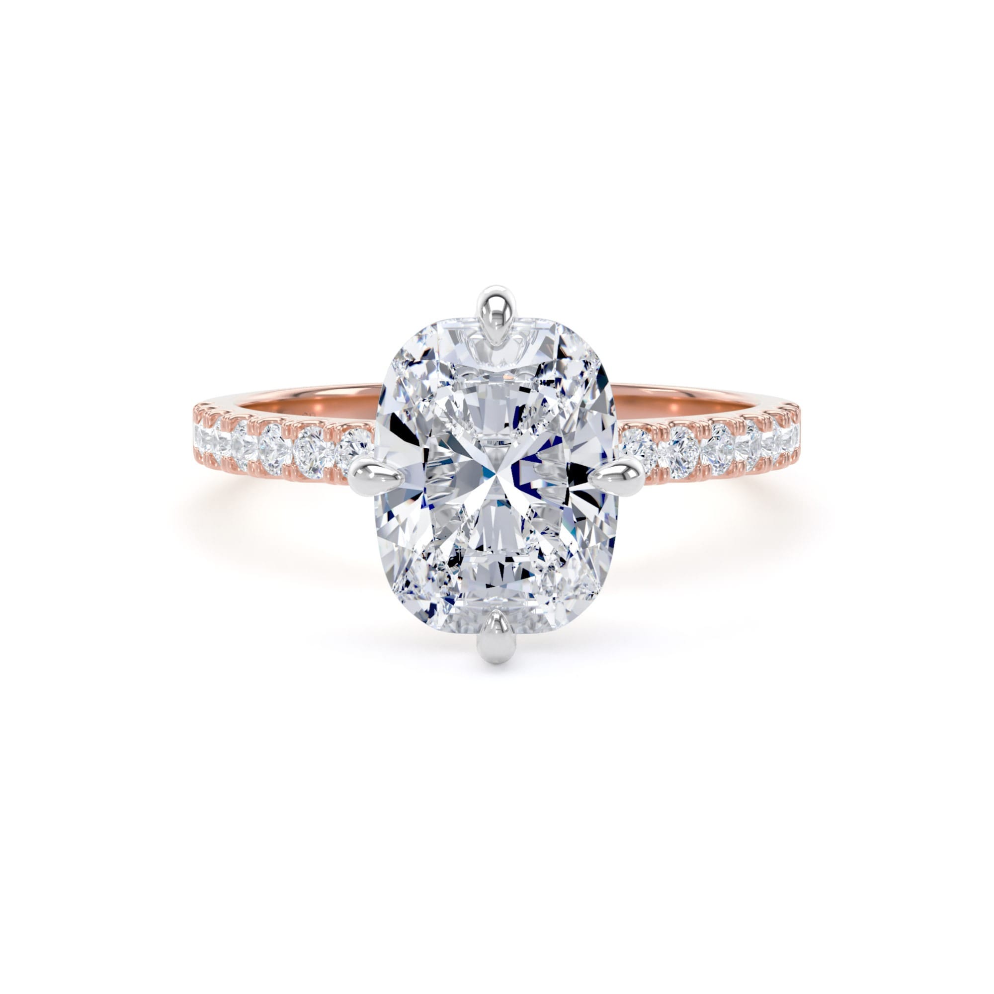 18ct Rose Gold and Platinum Compass Set 2.70cttw Cushion Lab Grown Diamond Set Shoulder Solitaire Engagement Ring