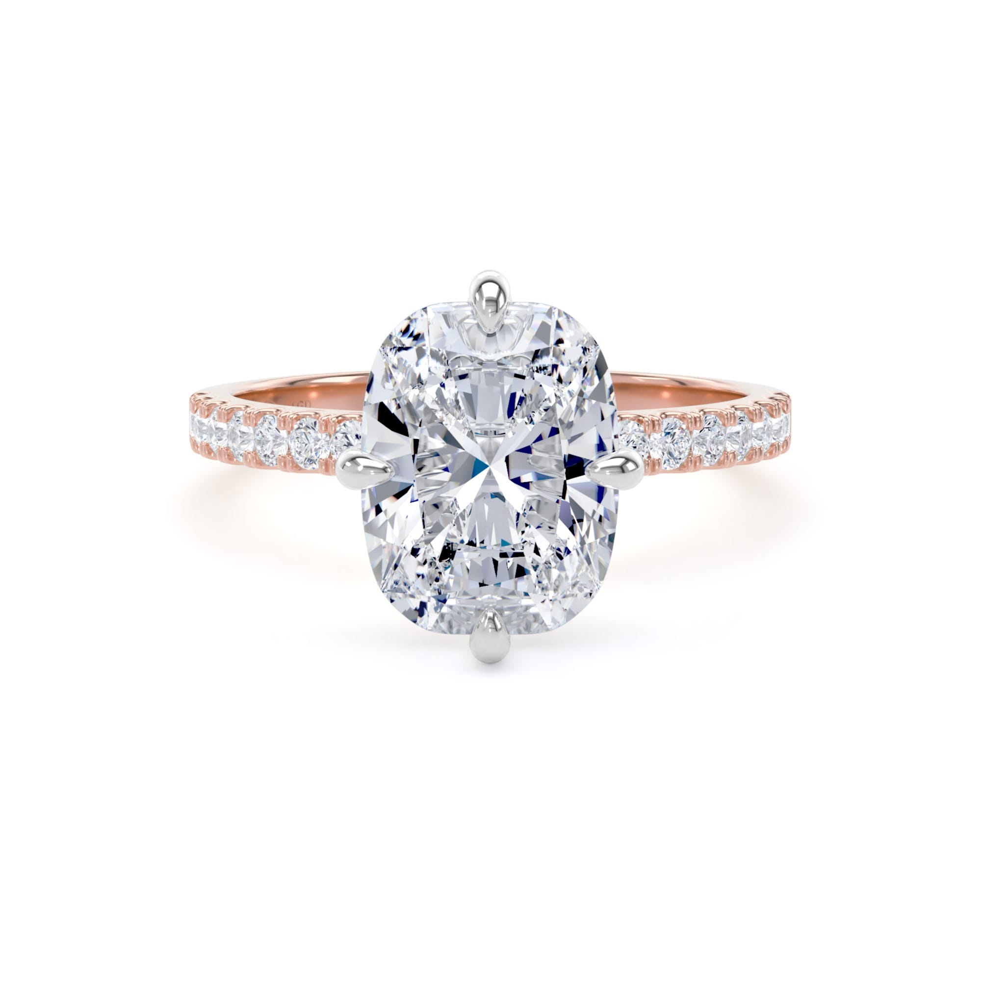 18ct Rose Gold and Platinum Compass Set 3.20cttw Cushion Lab Grown Diamond Set Shoulder Solitaire Engagement Ring