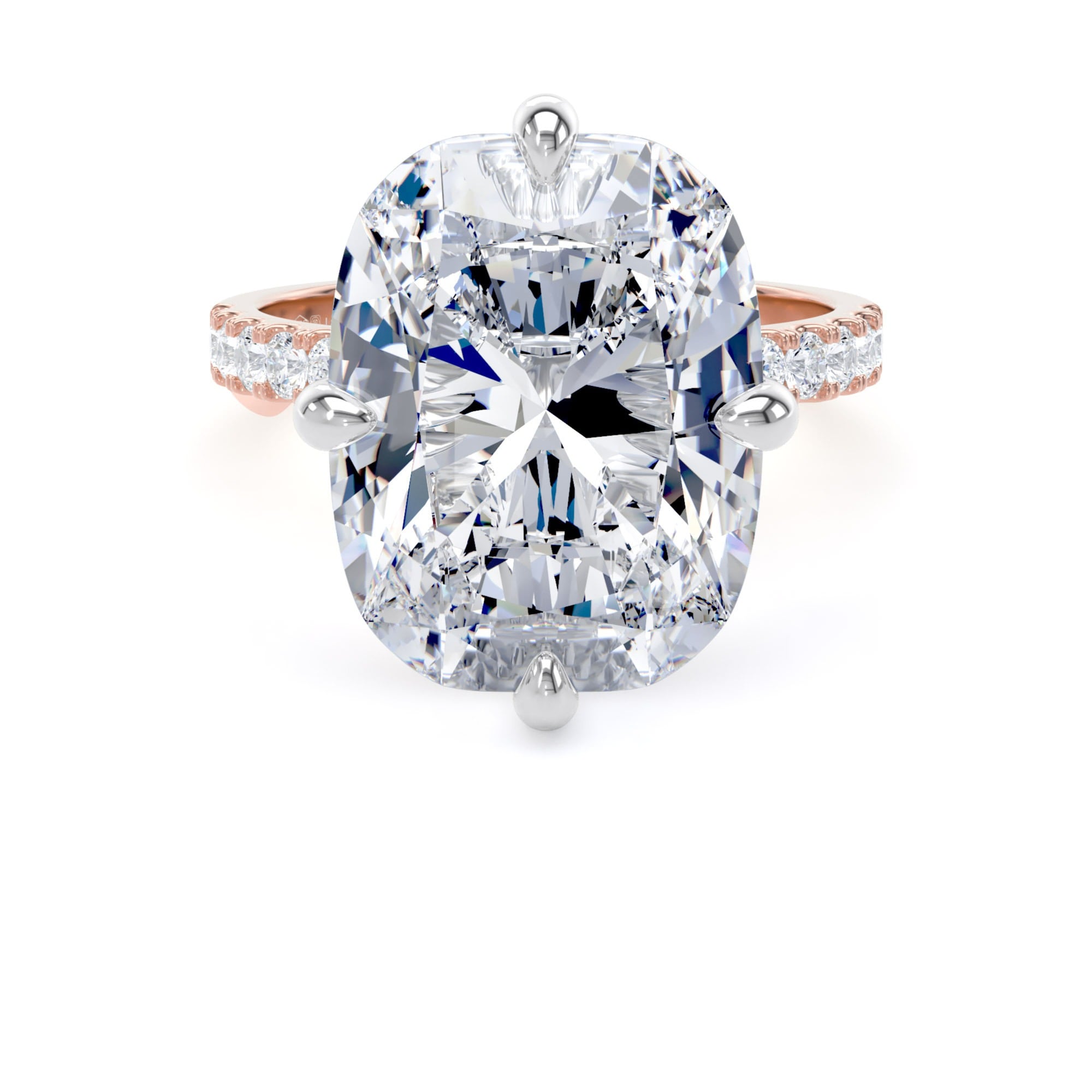 18ct Rose Gold and Platinum Compass Set 10.20cttw Cushion Lab Grown Diamond Set Shoulder Solitaire Engagement Ring