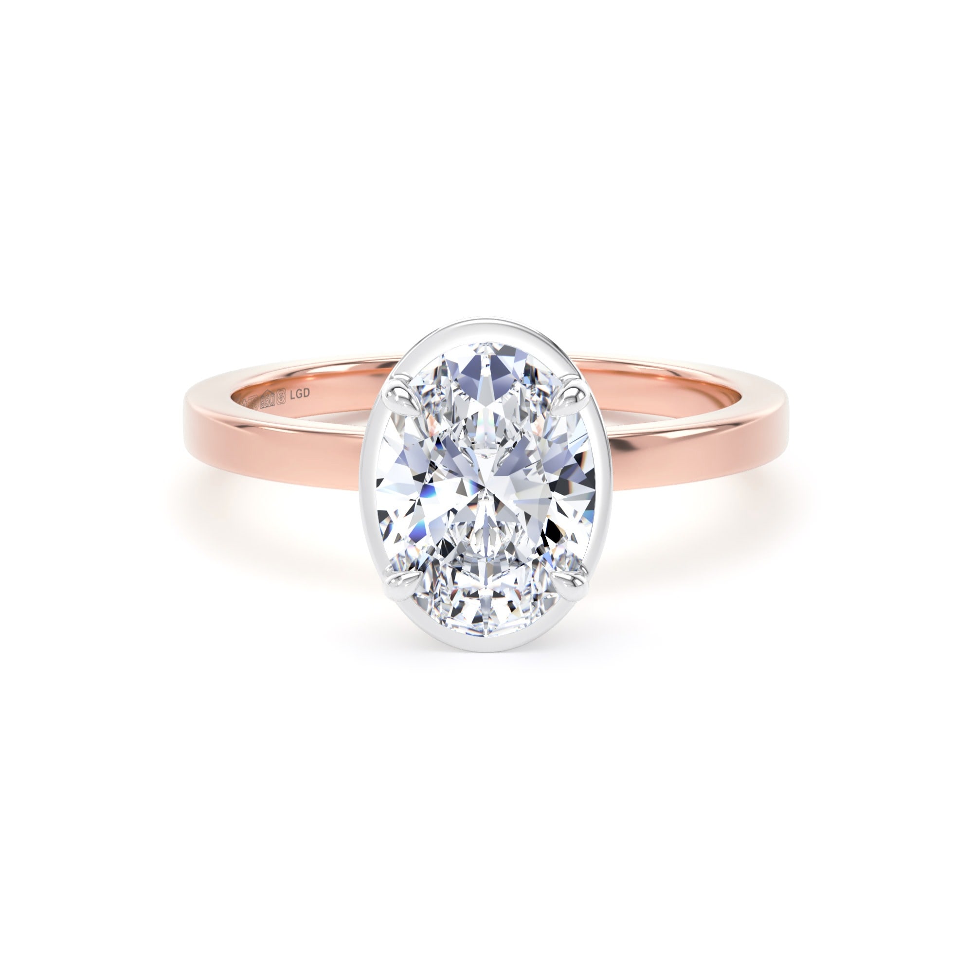 18ct Rose Gold and Platinum 1.62cttw Oval Cut Lab Grown Diamond Hidden Halo Solitaire Engagement Ring