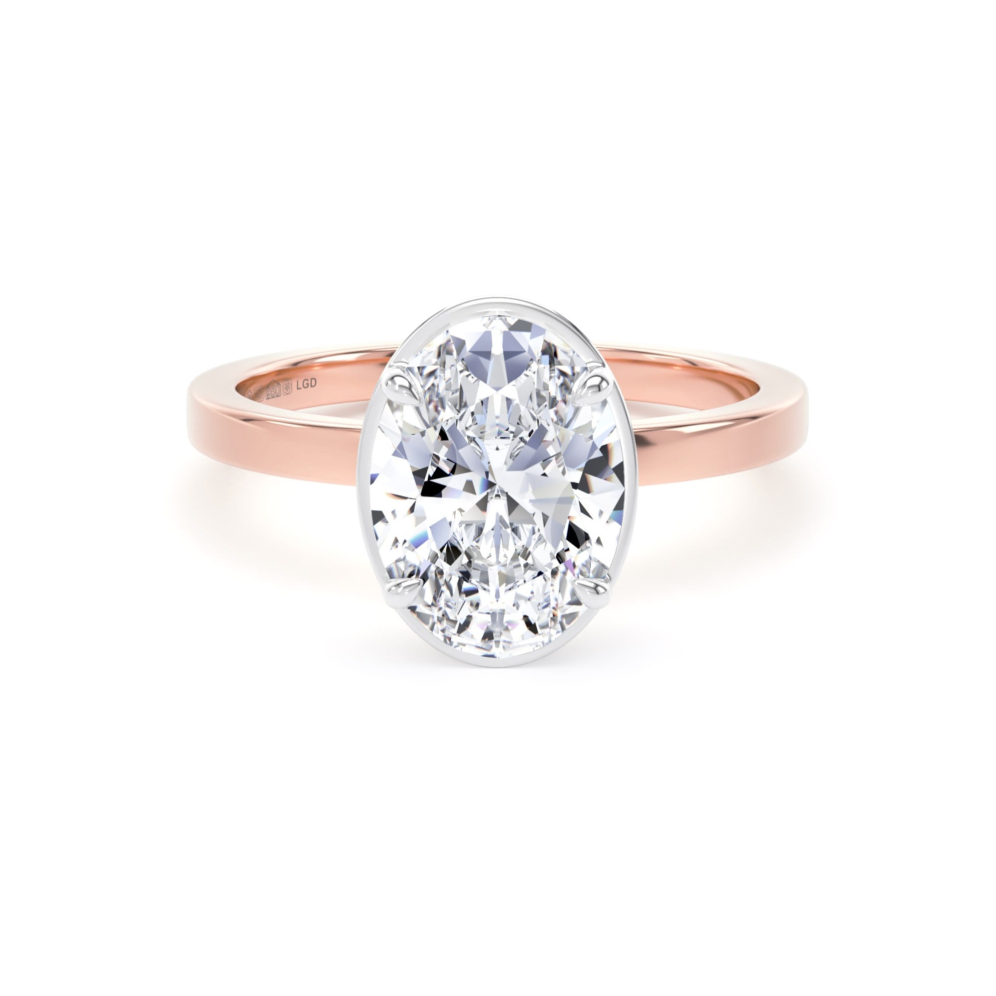 18ct Rose Gold and Platinum 2.13cttw Oval Cut Lab Grown Diamond Hidden Halo Solitaire Engagement Ring