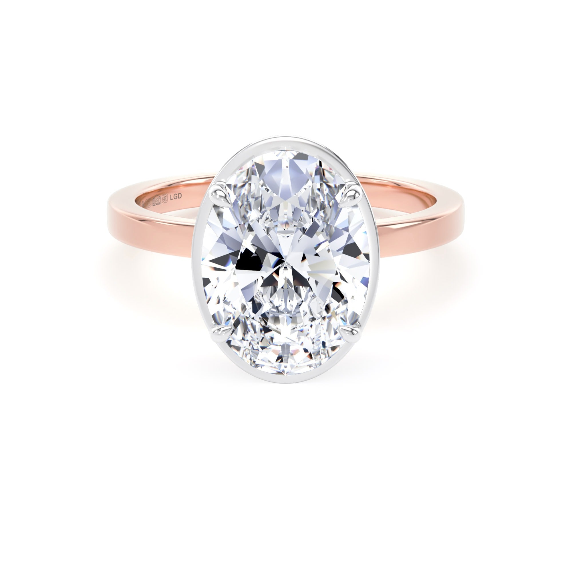 18ct Rose Gold and Platinum 3.15cttw Oval Cut Lab Grown Diamond Hidden Halo Solitaire Engagement Ring