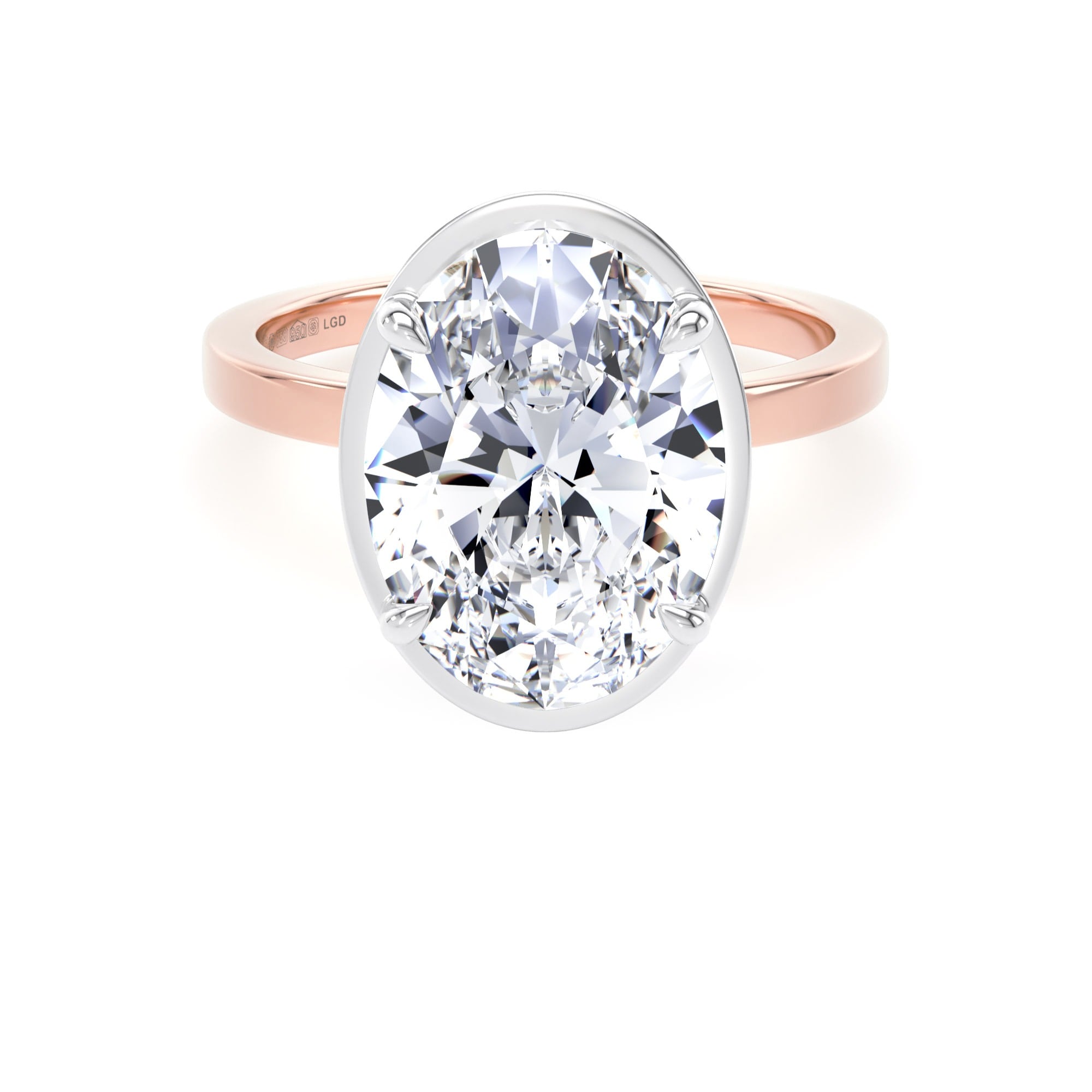 18ct Rose Gold and Platinum 4.17cttw Oval Cut Lab Grown Diamond Hidden Halo Solitaire Engagement Ring