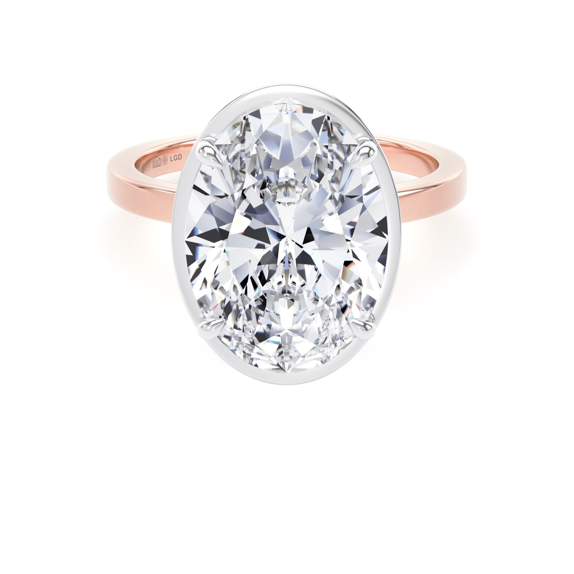 18ct Rose Gold and Platinum 5.19cttw Oval Cut Lab Grown Diamond Hidden Halo Solitaire Engagement Ring