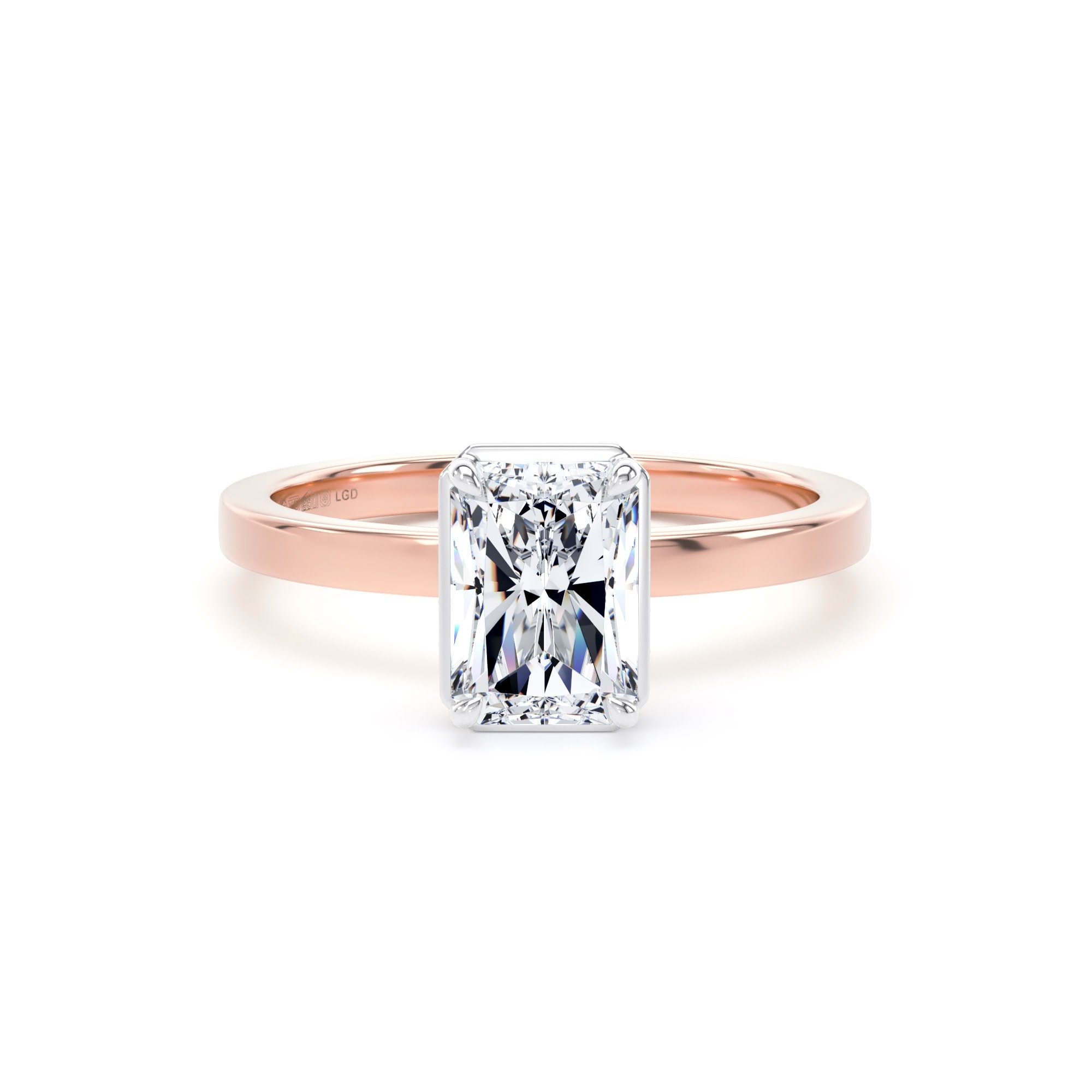 18ct Rose Gold and Platinum 1.62cttw Radiant Cut Lab Grown Diamond Hidden Halo Solitaire Engagement Ring