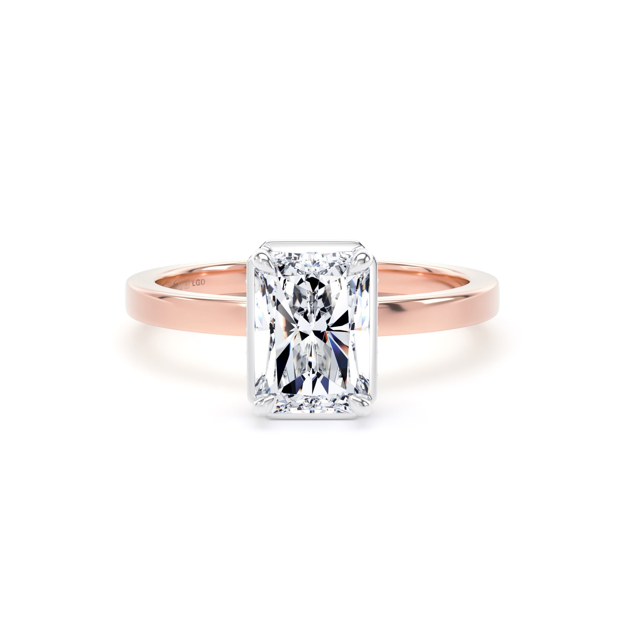 18ct Rose Gold and Platinum 2.13cttw Radiant Cut Lab Grown Diamond Hidden Halo Solitaire Engagement Ring