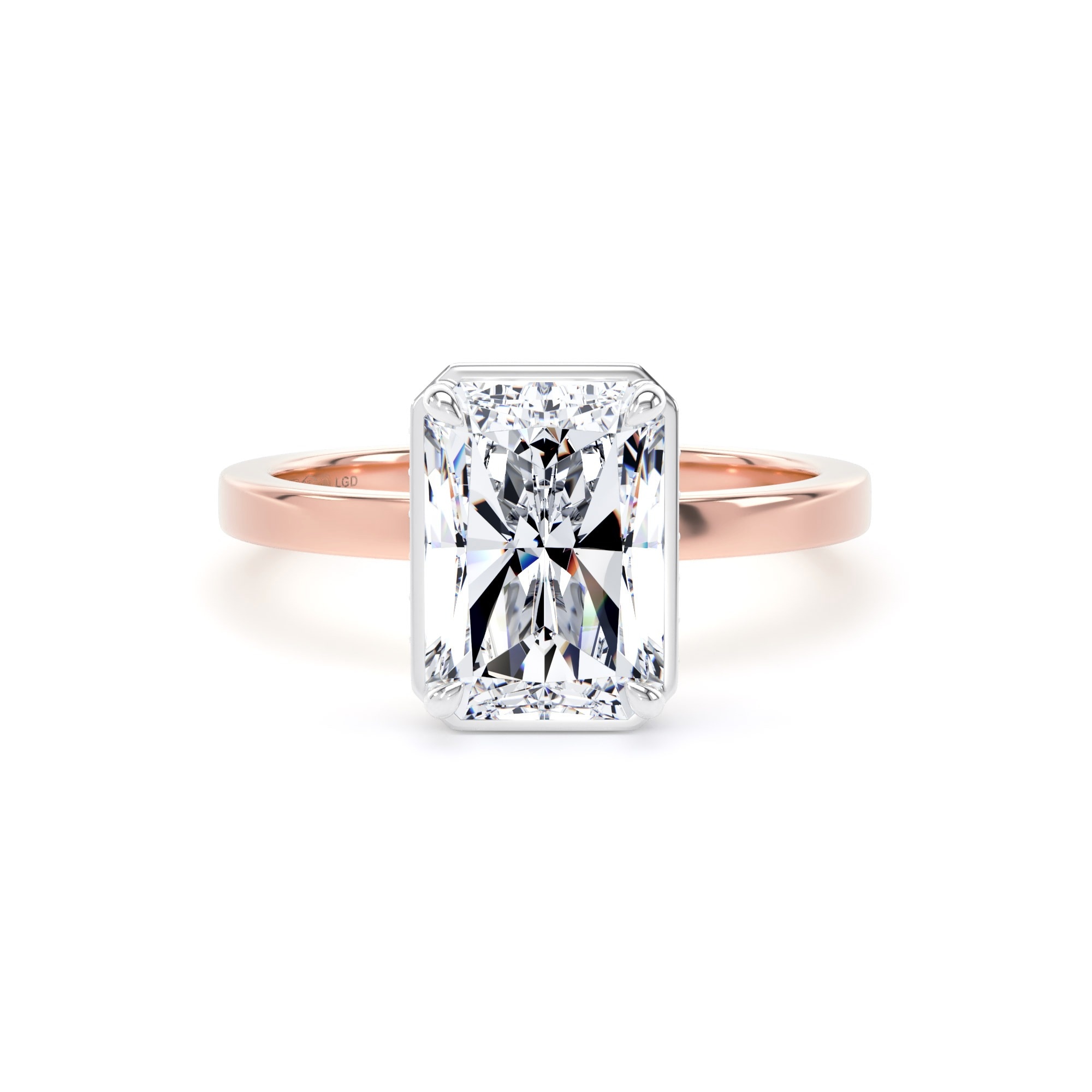 18ct Rose Gold and Platinum 3.15cttw Radiant Cut Lab Grown Diamond Hidden Halo Solitaire Engagement Ring