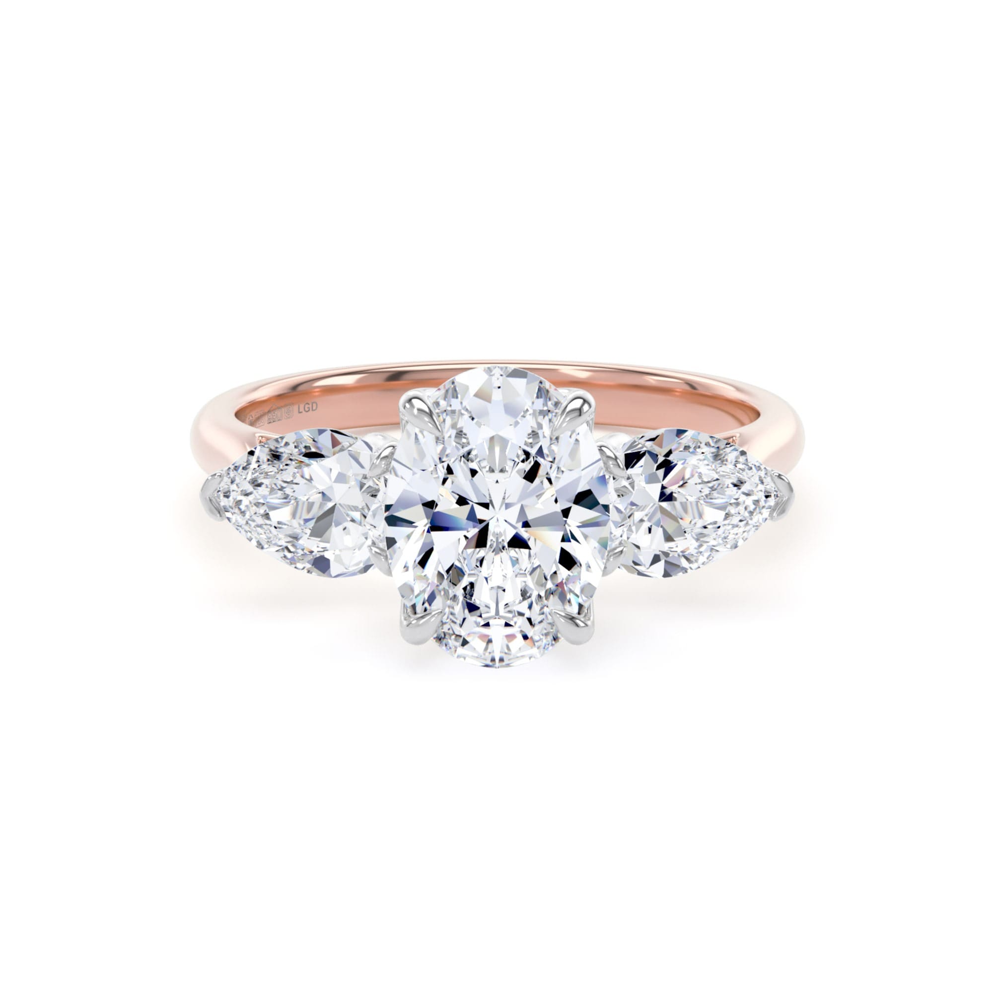 18ct Rose Gold and Platinum 2.00cttw Oval and Pear Cut Lab Grown Diamond 3 Stone Engagement Ring