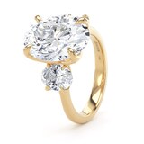 Goldsmiths 18ct Yellow Gold 6.60cttw Oval Cut Lab Grown Diamond 3 Stone Engagement Ring - Ring Size T
