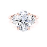 Goldsmiths 18ct Rose Gold 5.20cttw Oval Cut Lab Grown Diamond 3 Stone Engagement Ring - Ring Size F.5