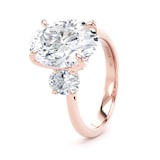 Goldsmiths 18ct Rose Gold 5.20cttw Oval Cut Lab Grown Diamond 3 Stone Engagement Ring - Ring Size F.5