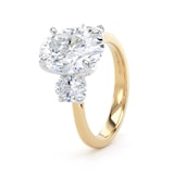 Goldsmiths 18ct Yellow Gold and Platinum 4.00cttw Oval Cut Lab Grown Diamond 3 Stone Engagement Ring - Ring Size I