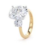 Goldsmiths 18ct Yellow Gold and Platinum 5.20cttw Oval Cut Lab Grown Diamond 3 Stone Engagement Ring - Ring Size I