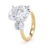 Goldsmiths 18ct Yellow Gold and Platinum 6.60cttw Oval Cut Lab Grown Diamond 3 Stone Engagement Ring - Ring Size P