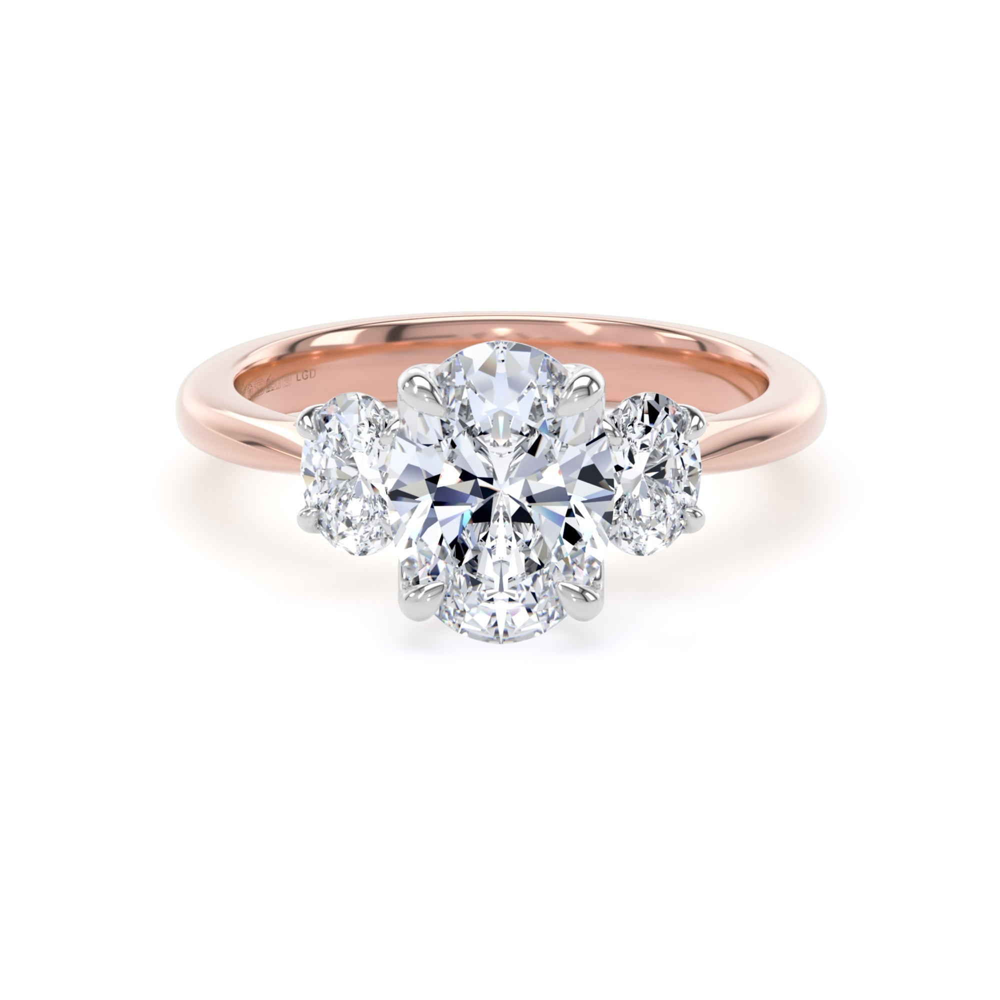 18ct Rose Gold and Platinum 2.00cttw Oval Cut Lab Grown Diamond 3 Stone Engagement Ring