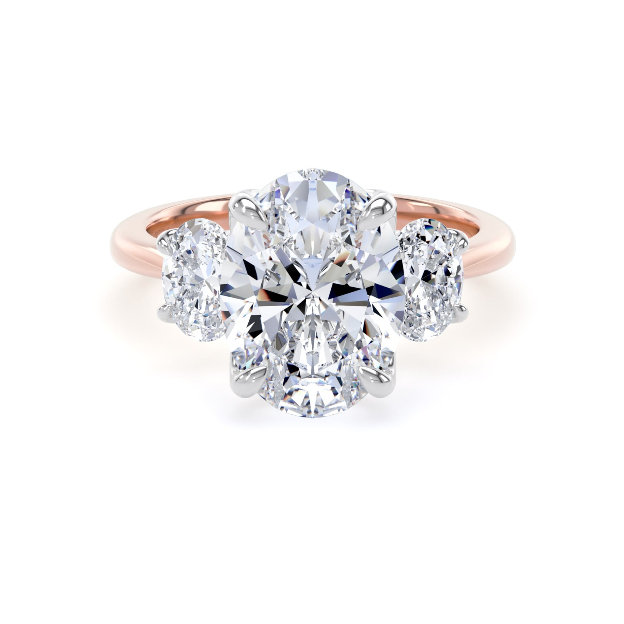 18ct Rose Gold and Platinum 4.00cttw Oval Cut Lab Grown Diamond 3 Stone Engagement Ring