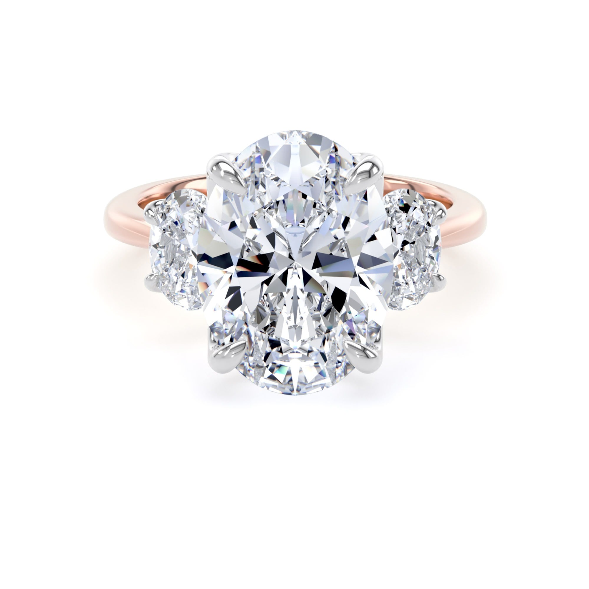 18ct Rose Gold and Platinum 5.20cttw Oval Cut Lab Grown Diamond 3 Stone Engagement Ring