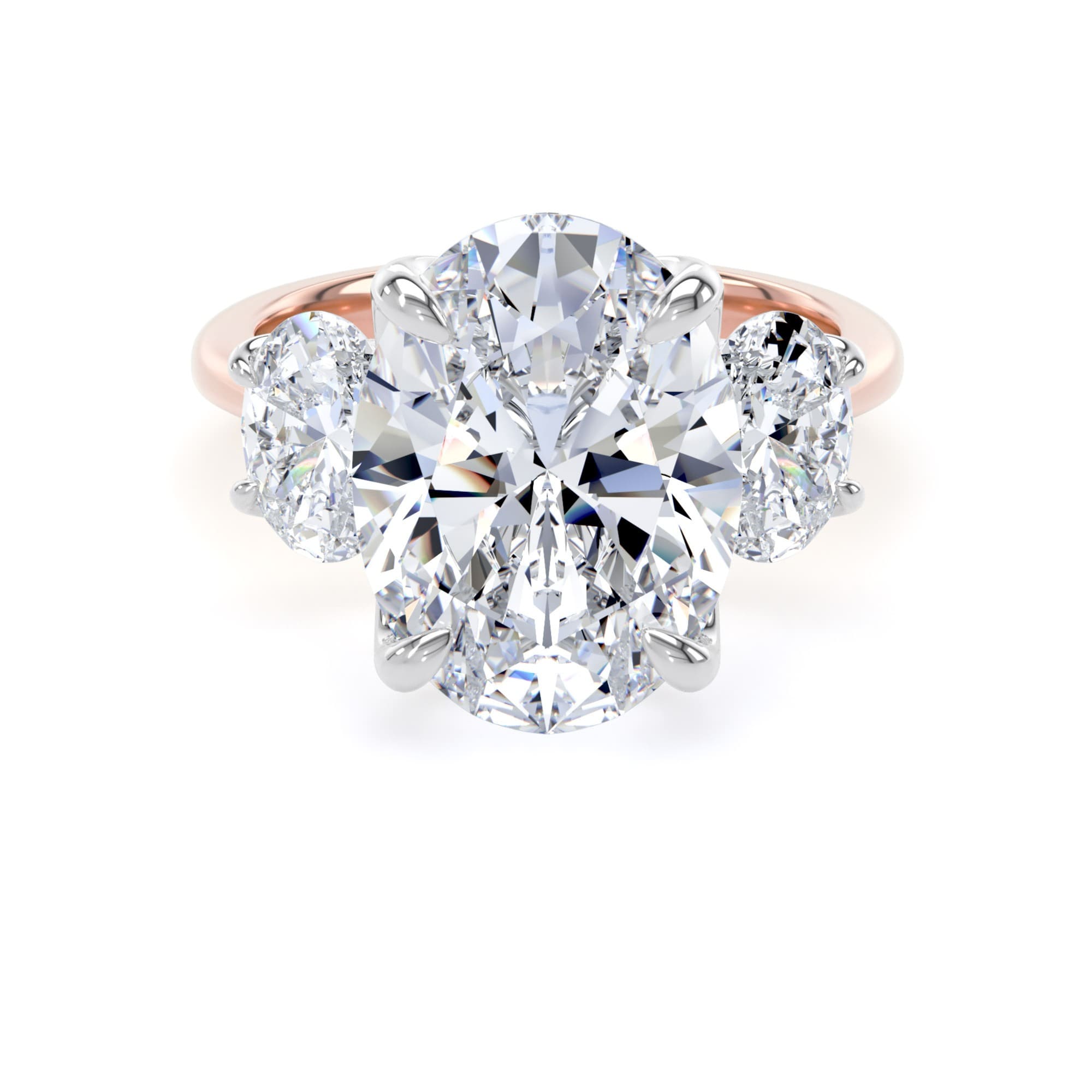 18ct Rose Gold and Platinum 6.60cttw Oval Cut Lab Grown Diamond 3 Stone Engagement Ring