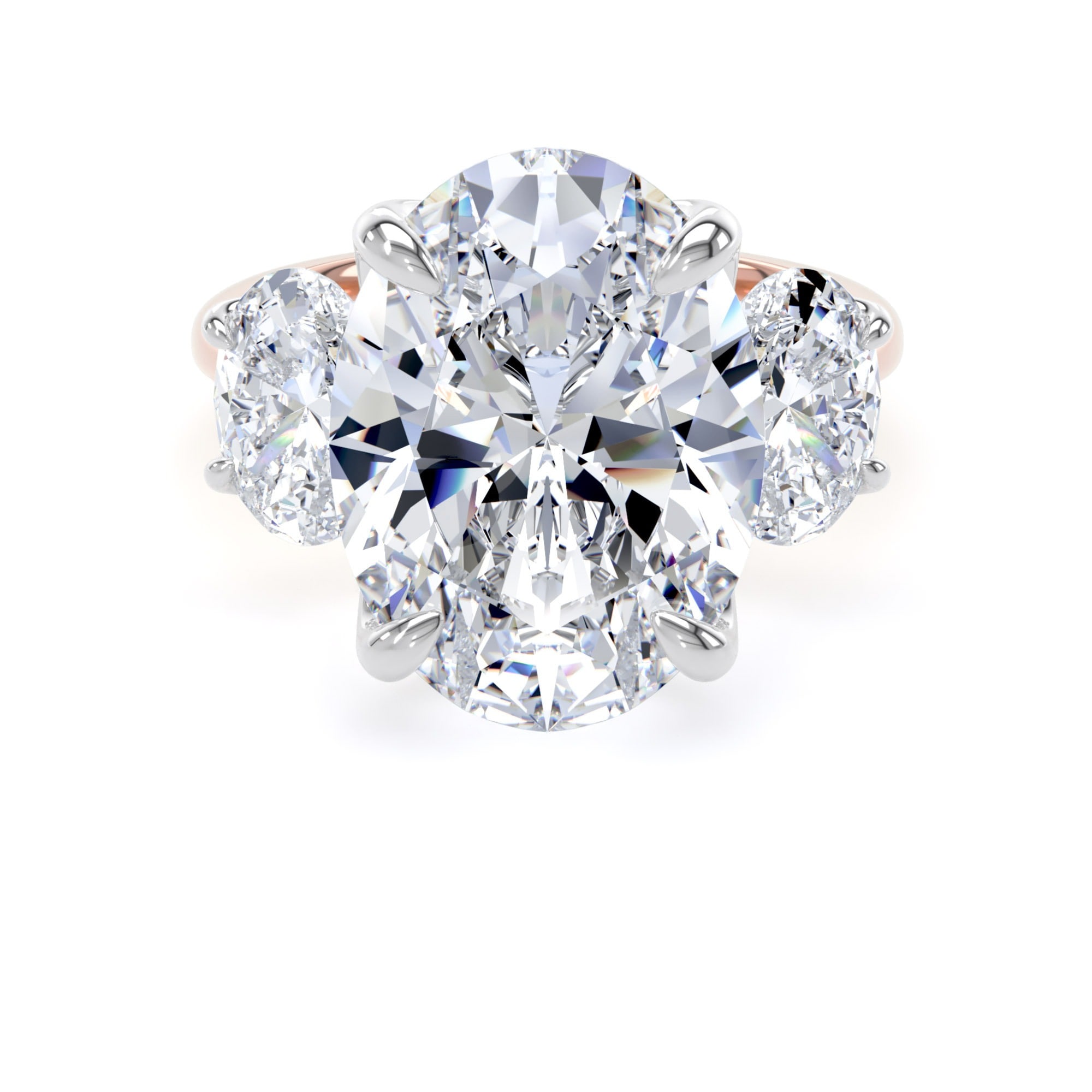 18ct Rose Gold and Platinum 9.00cttw Oval Cut Lab Grown Diamond 3 Stone Engagement Ring