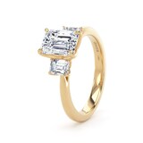 Goldsmiths 18ct Yellow Gold 2.00cttw Emerald Cut Lab Grown Diamond 3 Stone Engagement Ring - Ring Size T.5