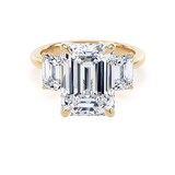 Goldsmiths 18ct Yellow Gold 6.60cttw Emerald Cut Lab Grown Diamond 3 Stone Engagement Ring - Ring Size M.5
