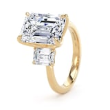 Goldsmiths 18ct Yellow Gold 6.60cttw Emerald Cut Lab Grown Diamond 3 Stone Engagement Ring - Ring Size M.5