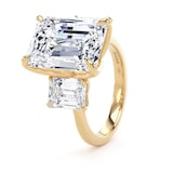 Goldsmiths 18ct Yellow Gold 9.00cttw Emerald Cut Lab Grown Diamond 3 Stone Engagement Ring - Ring Size K.5