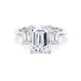 Goldsmiths 18ct White Gold 4.00cttw Emerald Cut Lab Grown Diamond 3 Stone Engagement Ring - Ring Size M.5