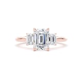 Goldsmiths 18ct Rose Gold 2.00cttw Emerald Cut Lab Grown Diamond 3 Stone Engagement Ring - Ring Size M.5