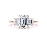 Goldsmiths 18ct Rose Gold 2.70cttw Emerald Cut Lab Grown Diamond 3 Stone Engagement Ring - Ring Size G