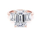 Goldsmiths 18ct Rose Gold 6.60cttw Emerald Cut Lab Grown Diamond 3 Stone Engagement Ring - Ring Size H
