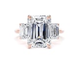 Goldsmiths 18ct Rose Gold 6.60cttw Emerald Cut Lab Grown Diamond 3 Stone Engagement Ring - Ring Size H