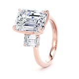 Goldsmiths 18ct Rose Gold 6.60cttw Emerald Cut Lab Grown Diamond 3 Stone Engagement Ring - Ring Size H