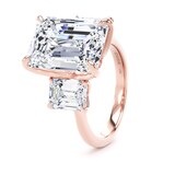 Goldsmiths 18ct Rose Gold 9.00cttw Emerald Cut Lab Grown Diamond 3 Stone Engagement Ring - Ring Size F.5