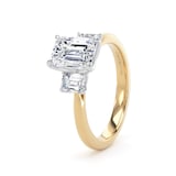 Goldsmiths 18ct Yellow Gold and Platinum 2.00cttw Emerald Cut Lab Grown Diamond 3 Stone Engagement Ring - Ring Size F