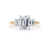Goldsmiths 18ct Yellow Gold and Platinum 2.70cttw Emerald Cut Lab Grown Diamond 3 Stone Engagement Ring - Ring Size Z