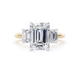 Goldsmiths 18ct Yellow Gold and Platinum 4.00cttw Emerald Cut Lab Grown Diamond 3 Stone Engagement Ring - Ring Size F