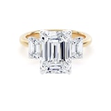 Goldsmiths 18ct Yellow Gold and Platinum 5.20cttw Emerald Cut Lab Grown Diamond 3 Stone Engagement Ring - Ring Size P