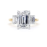 Goldsmiths 18ct Yellow Gold and Platinum 5.20cttw Emerald Cut Lab Grown Diamond 3 Stone Engagement Ring - Ring Size P