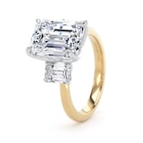 Goldsmiths 18ct Yellow Gold and Platinum 5.20cttw Emerald Cut Lab Grown Diamond 3 Stone Engagement Ring - Ring Size P