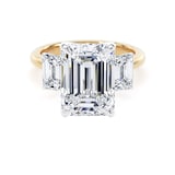 Goldsmiths 18ct Yellow Gold and Platinum 6.60cttw Emerald Cut Lab Grown Diamond 3 Stone Engagement Ring - Ring Size P