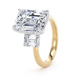 Goldsmiths 18ct Yellow Gold and Platinum 6.60cttw Emerald Cut Lab Grown Diamond 3 Stone Engagement Ring - Ring Size P