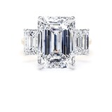 Goldsmiths 18ct Yellow Gold and Platinum 9.00cttw Emerald Cut Lab Grown Diamond 3 Stone Engagement Ring - Ring Size O.5