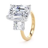 Goldsmiths 18ct Yellow Gold and Platinum 9.00cttw Emerald Cut Lab Grown Diamond 3 Stone Engagement Ring - Ring Size O.5