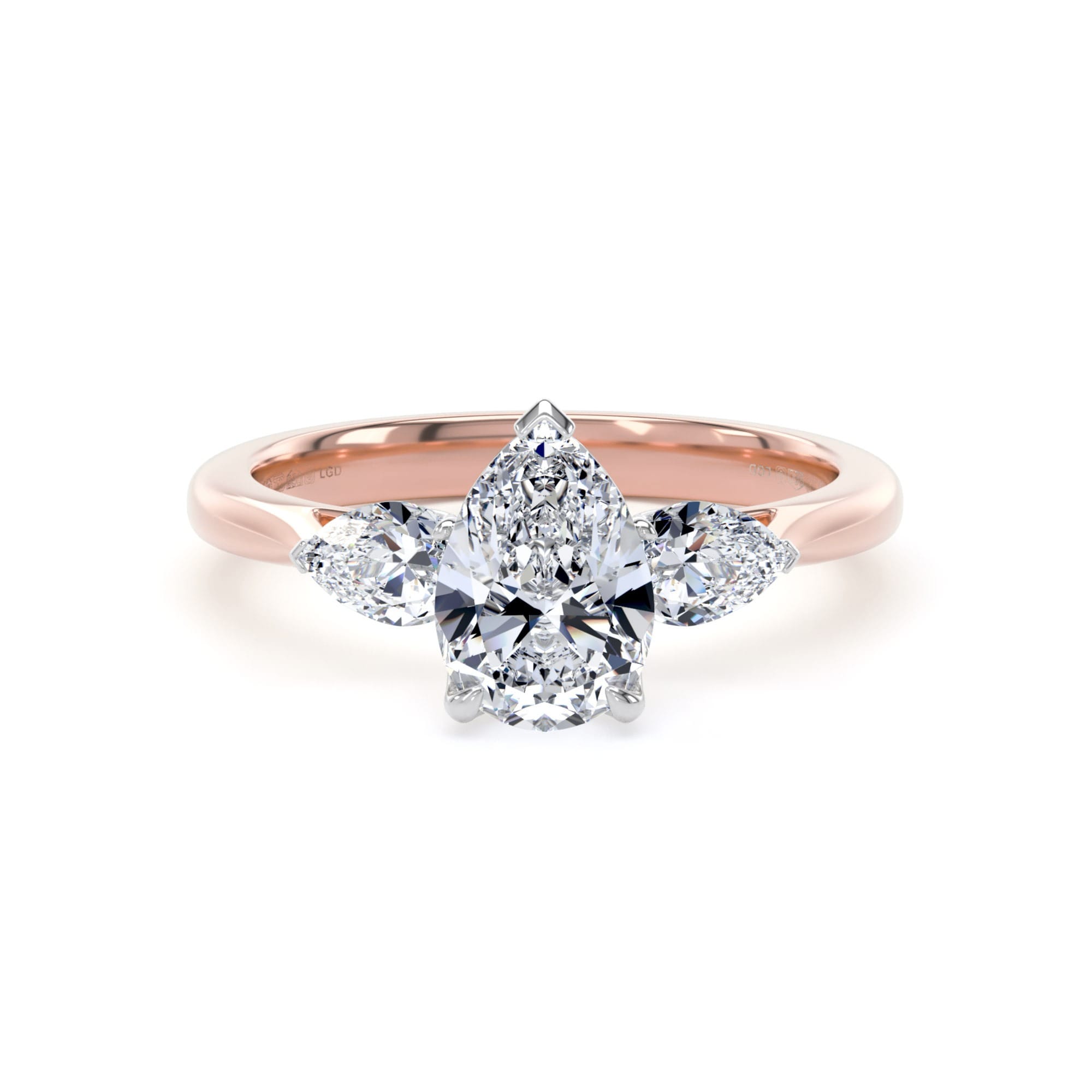 18ct Rose Gold and Platinum 2.00cttw Pear Cut Lab Grown Diamond 3 Stone Engagement Ring