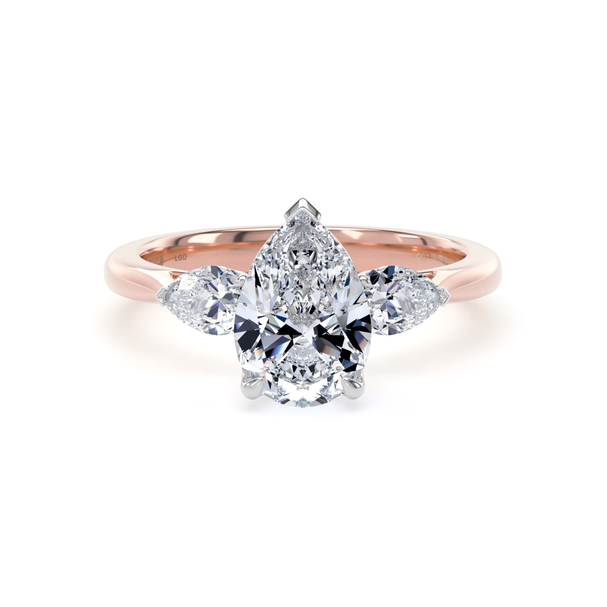 18ct Rose Gold and Platinum 2.60cttw Pear Cut Lab Grown Diamond 3 Stone Engagement Ring
